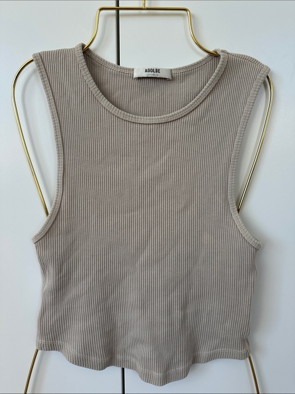 Agolde Cotton Ribbed Sleeveless Tank in Taupe, Size XS